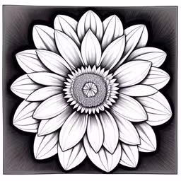 a drawing of a large flower with black and white flowers,a black and white drawing of a flower