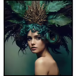 a woman with peacock headdress is seen in this image