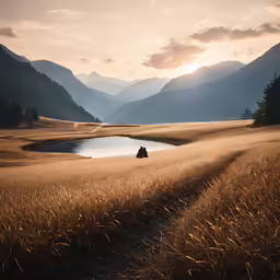 two people sit in the middle of a field