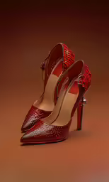 red high heel pumps with silver decorations and a high heel