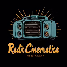 a blue radio sitting on top of an orange and yellow sign