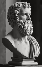 marble bust with large curly beard and an elaborate white beard