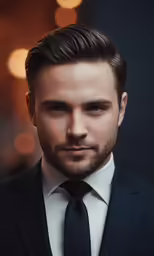 a man with short hair and a beard in a suit