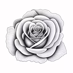 the shape and color of a rose flower is in black ink,a black and white rose is shown