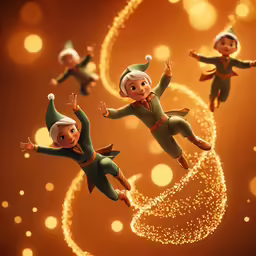 a couple of elves floating on top of snow