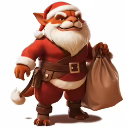 an animated santa claus with no clothing is carrying a sack