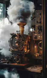 a steam engine being operated by smoke coming out of the back
