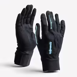 a black glove with a light blue line on it