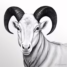 a drawing of a ram with horns