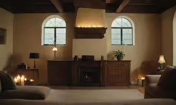 a living room that has some candles in it