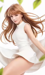 a beautiful woman wearing a white dress posing