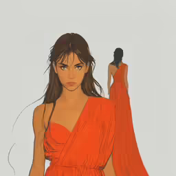 an image of a drawing of a woman wearing an orange dress