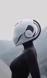 a woman is wearing a helmet and wearing headphones