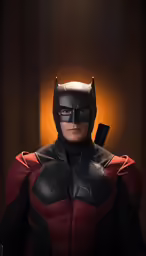 a person with an batman costume on is standing