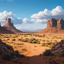 there is desert with rocks and plants in the foreground