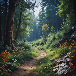 a forest trail that runs through the woods