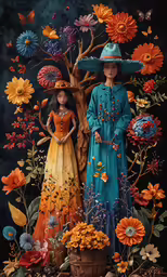 two people in a painting of a tree with two people in dress