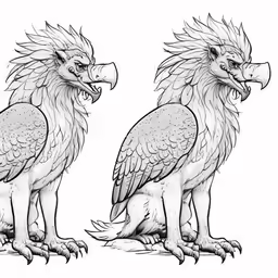 a black and white drawing of two birds with large beaks