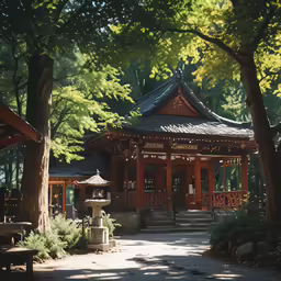 there is a pavilion located in a garden