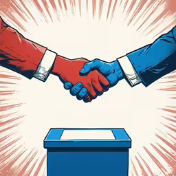 a couple of people shaking hands over a box