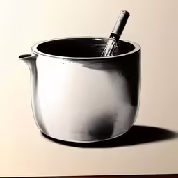 the image shows a drawing of a silver pot