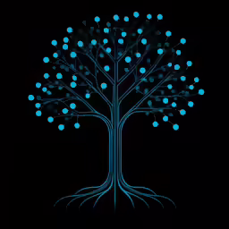 the silhouette of a tree with a lot of little blue dots on it