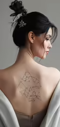 woman with a back tattoo that has shapes on it