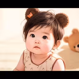 little girl wearing ears looking off into the distance,a very cute small child with big ears