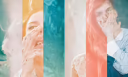 woman with hand near face looking in three different pictures
