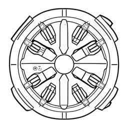 an image of an abstract drawing of a wheel,a coloring page with some objects inside it