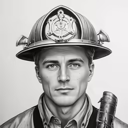 drawing of a man with a helmet and a lamp
