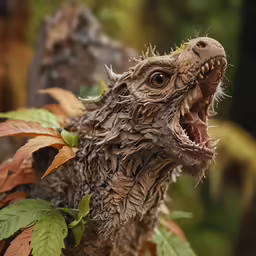 a close up image of a lizard looking up from the ground