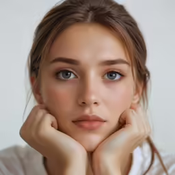 the woman has blue eyes and is staring