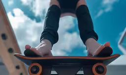 a woman riding on the side of a skateboard