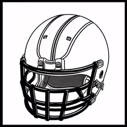a helmet drawn in a simple black and white style,an illustration of a football helmet,a football helmet with the word football written on it,a football helmet with the words helmet on it,the helmet is black and white and has a large side stripe