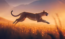 an animal running on a field of grass