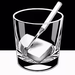 a glass of water with a pen and notebook in it