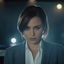 a beautiful woman standing in a dark room