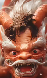 an old man with horns and large facial expressions