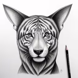 a drawing of a tiger head with a pencil,a pencil drawing of a tiger on paper