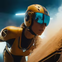 the woman is getting ready to go downhill in a helmet