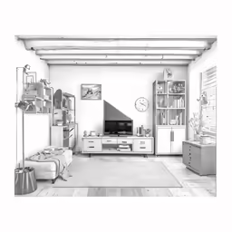 a drawing of a room in the middle of nowhere