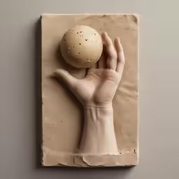 a person holding an object up to a ball on a piece of paper
