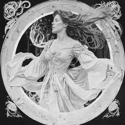 a woman is in an ornate frame