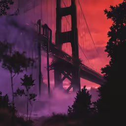 the golden gate bridge at dusk lit up by fireworks