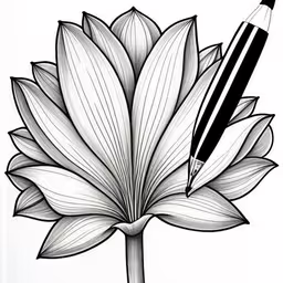 a black and white drawing of a pencil and flower,pencil drawing of lotus with flower and pencil