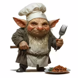 a cartoon image of a person with an oven mitt holding a fork and a plate of food next to it