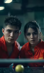 two young people looking to their left