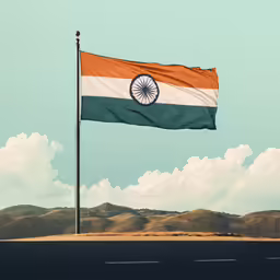 an indian flag flying in the sky over a hill