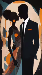 the image shows a couple in love,an abstract painting of two people standing together